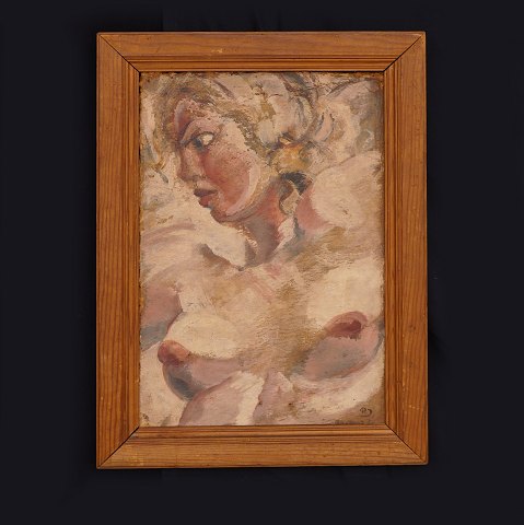 Povl Jerndorff, 1885-1933, kvindestudie. Olie på 
plade. Signeret og dateret 30.04.1927. Lysmål: 
37x25cm. Med ramme: 46x34cm