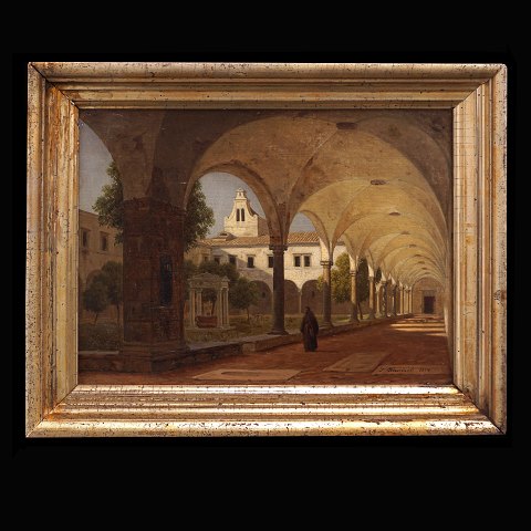 Peter Kornbeck maleri. Peter Kornbeck, 1837-94, 
olie på lærred. Parti fra Italien. Signeret og 
dateret 1874. Lysmål: 26x33cm. Med ramme: 41x48cm