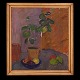 Karl Isakson maleri. Karl Isakson, 1878-1922, stilleben med pelargonie og 
frugter, olie på lærred. Lysmål: 57x52cm. Med ramme: 66x61cm