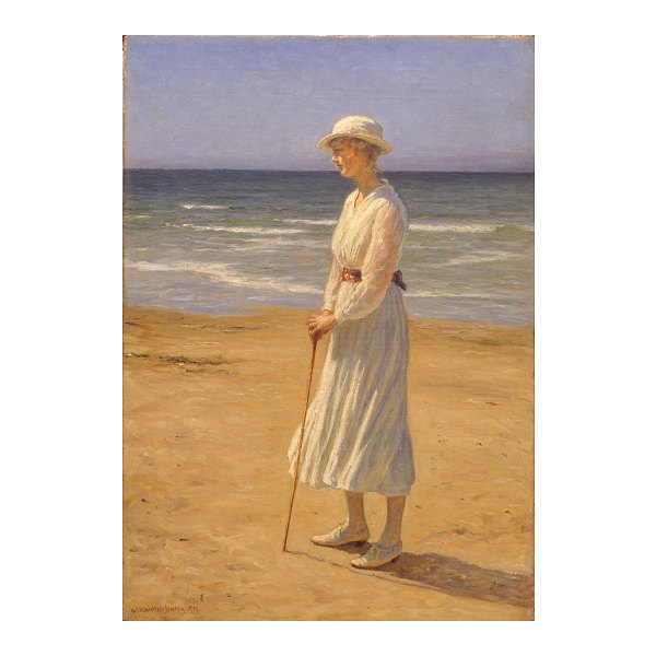 N. F. Schiøttz-Jensen, 1855-1941, ”Ung Pige paa Stranden, Lønstrup”, olie på 
lærred
Signeret og dateret 1917
Lysmål: 67x47cm
