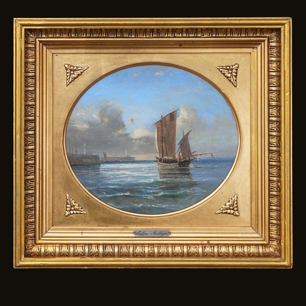 Anton Melbye, 1818-75, olie på plade. Marinemotiv. Signeret og dateret 1856. 
Lysmål: 26x30cm. Med ramme: 42x46cm