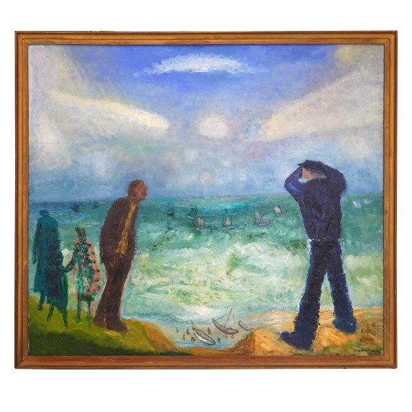 Jens Søndergaard, 1895-1957, "Sturm über See", Öl auf Leinen. Signiert und datiert 1947. Lichtmasse: 128x147cm. Mit Rahmen: 137x156cm